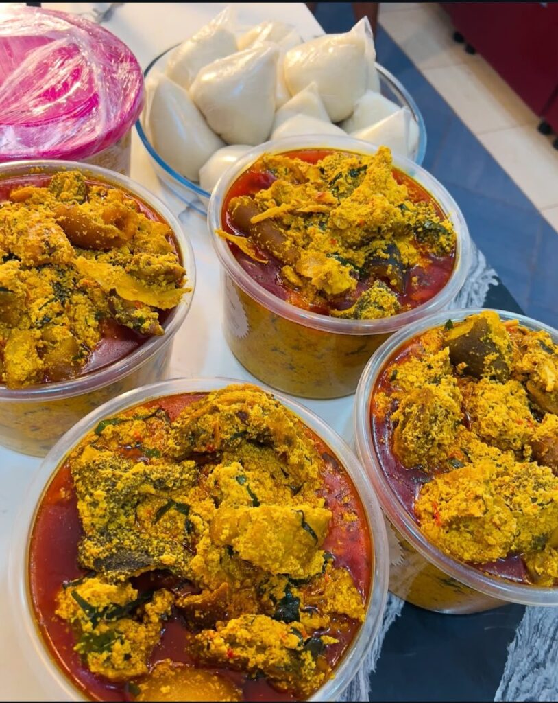 Nigerian soup and swallow packed for delivery in Accra